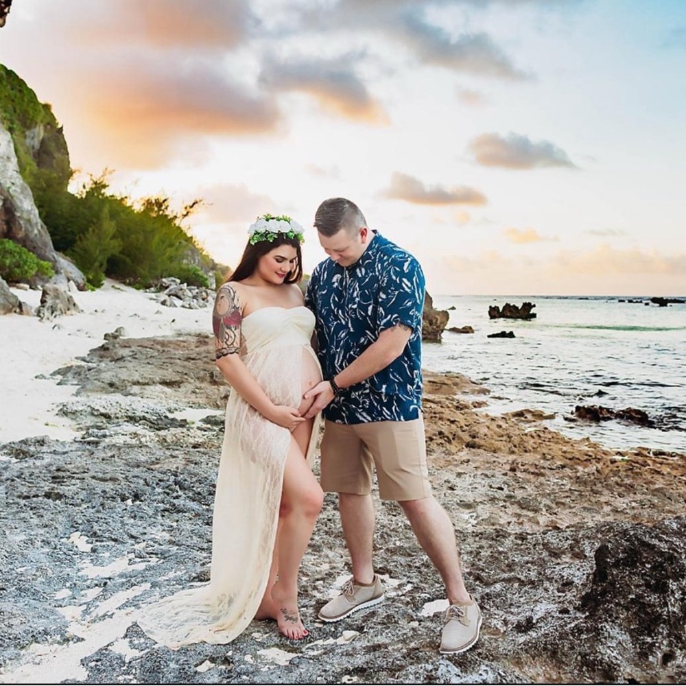 Elegant, Light Yellow, Cream Maternity Photoshoot Dress with Handmade Headpiece